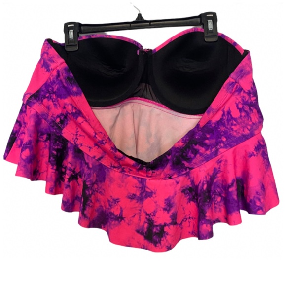 SOLD❌Torrid Purple Hot Pink Purple Tie Dye Peplum Bikini Swim Top - Picture 3 of 7